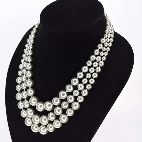 Charter Club Imitation Pearl Three-Row Collar Necklace Gray NWT - Picture 2 of 6